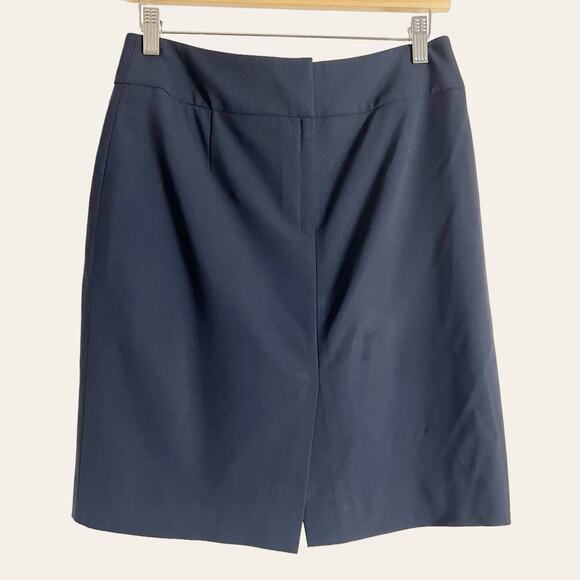 BOSS Hugo Boss Solid Navy Blue Virgin Wool A-Line Pencil Skirt Size 8 - Picture 1 of 9